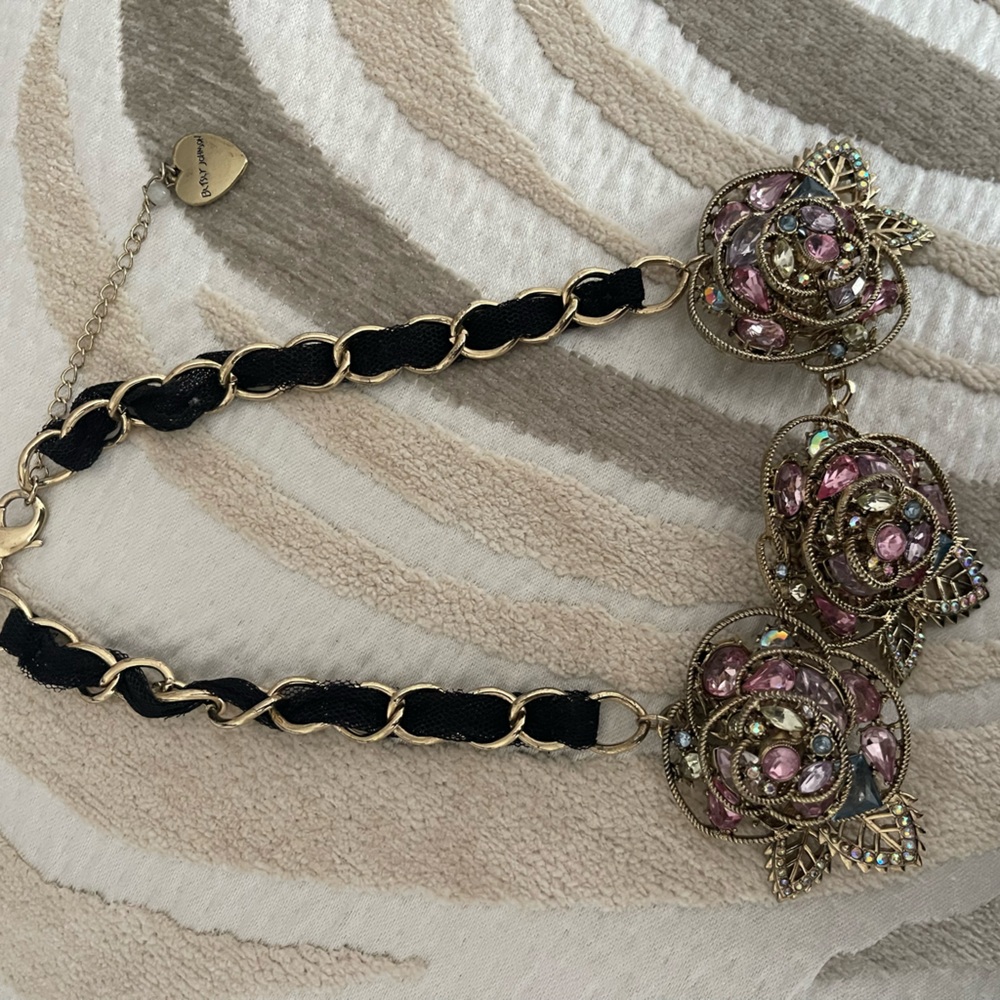 Betsey Johnson Gold and Pink Floral Necklace